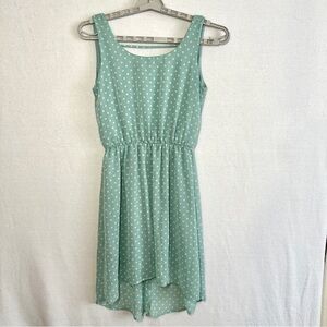 Mint Green Polka Dot Dress Women's S Sleeveless Elastic Waist Lined Hi Low